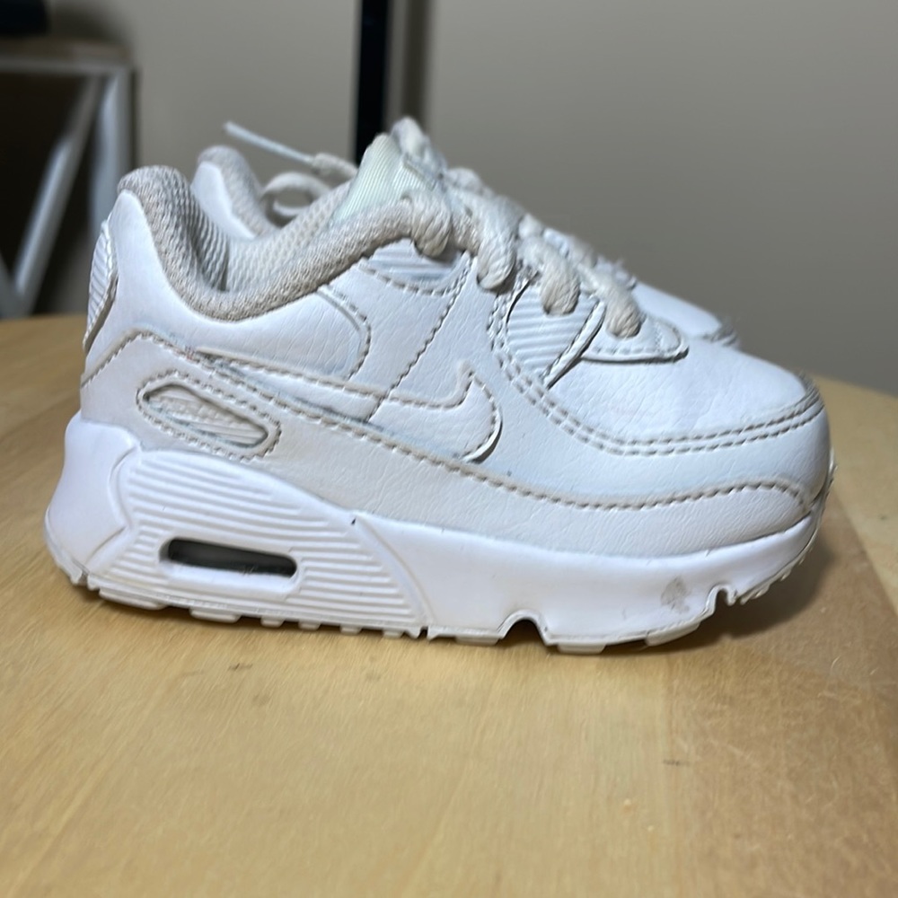 Nike Air Max 90 LTR White/Metallic Silver CD6868-100 Toddler Size 4C